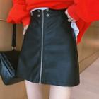 High-waist Zip Faux Leather Mini Skirt