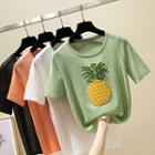 Short-sleeve Pineapple Embellished Knit Top