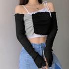 Asymmetric Camisole Top / Two-tone Crop Top