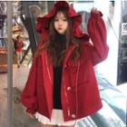 Pocketed Hooded Zip Jacket Red - One Size