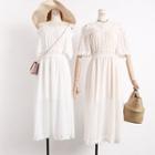 Off-shoulder Lace-panel Chiffon Dress