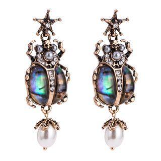 Rhinestone Beetle Drop Earring 1 Pair - Bronze - One Size