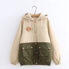 Hooded Badge Two-tone Button Jacket