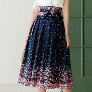 Tie Waist Floral Print Wrap Skirt