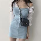 Plain Blouse / Spaghetti Strap Mini Sheath Dress