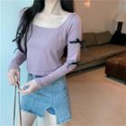 Cut Out Long-sleeve T-shirt Purple - One Size