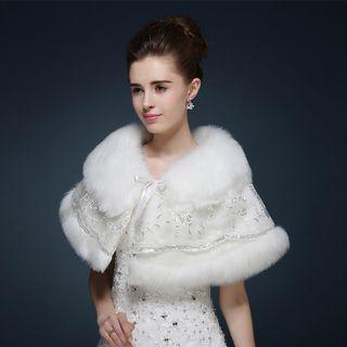 Sequined Faux Fur Wedding Cape