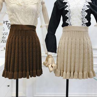 Ruffled-hem Knit Skirt