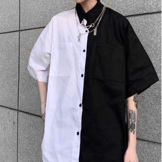 Couple Matching Short Sleeve Color Block Shirt