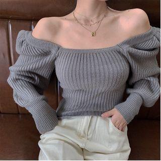 Scoop-neck Rib Knit Sweater