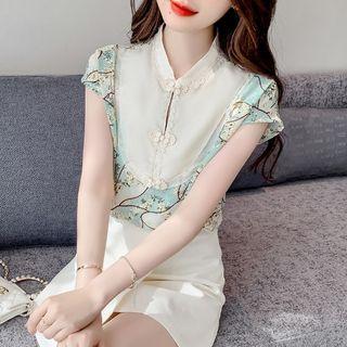 Cap-sleeve Floral Panel Top