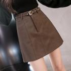 Faux Leather Mini A-line Skirt / Chain / Set