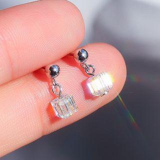 925 Sterling Silver Faux Crystal Cube Dangle Earring 1 Pair - Silver - One Size