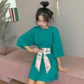 Elbow-sleeve Tunic T-shirt With Belt