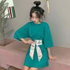 Elbow-sleeve Tunic T-shirt With Belt
