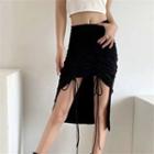 High-waist Side-drawstring Midi Skirt