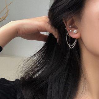 Faux Pearl Threader Earring 1 Pc - Silver - One Size