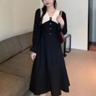 Two-tone Sailor-collar Button-up Dress