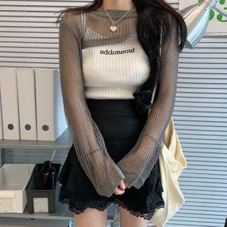 Spaghetti Strap Lettering Embroidered Top