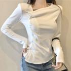 Long-sleeve Asymmetric Button T-shirt White - One Size