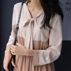 Tie-neck Panel Chiffon Midi Dress Colorblock - One Size