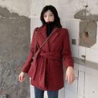 Double Breast Plaid Coat Wine Red - One Size
