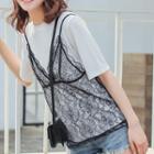 Set : Short-sleeve T-shirt + Lace Spaghetti Strap Top