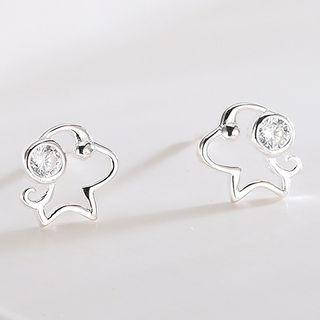 925 Sterling Silver Rhinestone Sheep Earring Es356-2 - 1 Pair - One Size