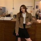 Lace Ruffle Blouse / Plaid Jacket