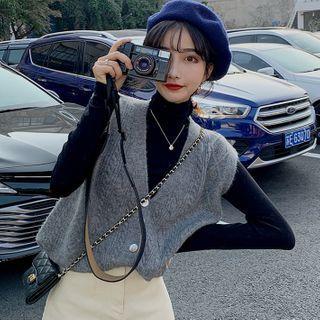 Button Cable Knit Vest / Long-sleeve Turtle-neck T-shirt