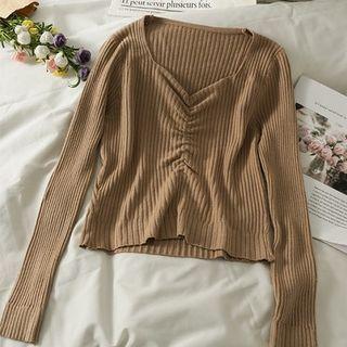Ruched Slim-fit Light Knit Top In 5 Colors