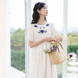 Embroider Floral Ruffle A-line Dress Dress - One Size