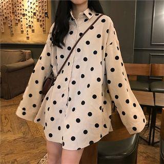 Dotted Print Corduroy Oversized Shirt
