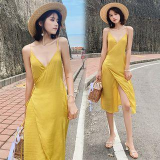 Spaghetti Strap Chiffon V-neck Midi Dress