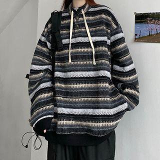 Tie-neck Striped Sweatshirt