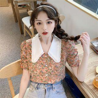 Peter Pan Collar Floral Short Sleeve Blouse