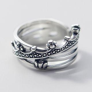 925 Sterling Silver Crown Layered Open Ring S925 Silver - Ring - One Size