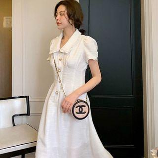 Frill-trim Collar Puff Sleeve A-line Dress