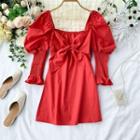 Long-sleeve Front-knot A-line Dress
