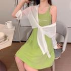 Set: Spaghetti Strap Lettering Dress + Light Jacket