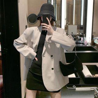 Plain Blazer / Spaghetti Strap Mini Sheath Knit Dress