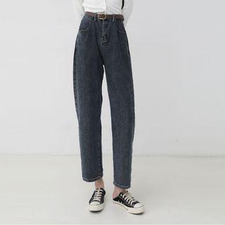 Set: Cropped Harem Jeans + Faux Leather Belt