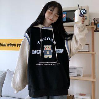 Cartoon Bear Contrast Stripe Hooded Sweatshirt