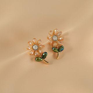 Flower Stud Earring 1 Pair - Orange & Green & Gold - One Size