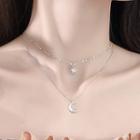 Layered Rhinestone Sun & Heart Chain Necklace Silver - One Size