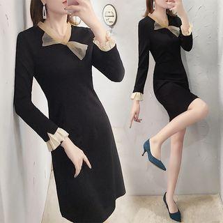 3/4-sleeve Mesh-panel A-line Dress