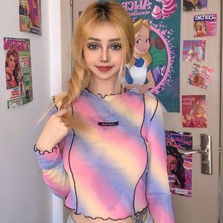 Long-sleeve Tie-dye Mesh T-shirt