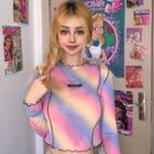 Long-sleeve Tie-dye Mesh T-shirt