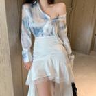 Tie-dyed Shirt / Lace Trim High-low A-line Skirt / Set