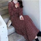 Floral Long-sleeve Midi A-line Dress / Lace Long-sleeve Top